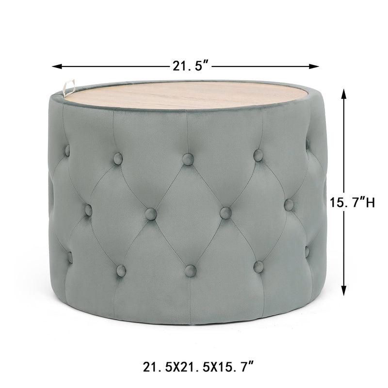 Homebeez Fabric Round Storage Ottoman Footrest Stool Gray 21.5"D x 15.7"H