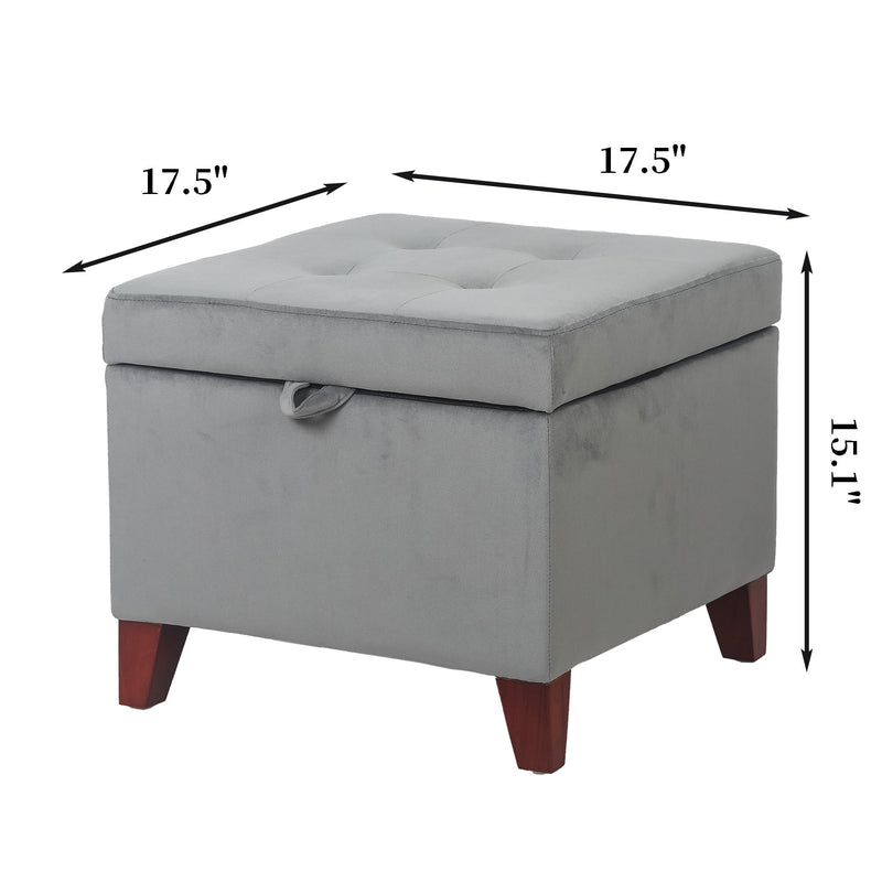 Adeco  Faux Leather Tufted Flip Top Storage Ottoman Grey-Velvet Wood, Velvet Polyester