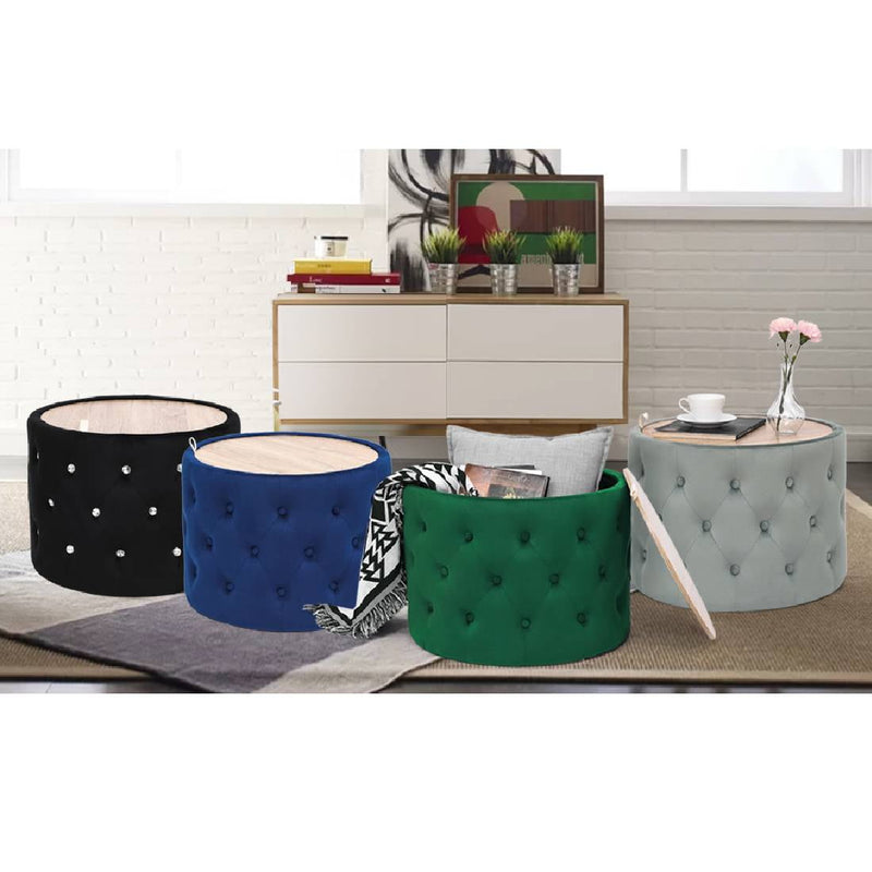 Homebeez Fabric Round Storage Ottoman Footrest Stool Gray 21.5"D x 15.7"H