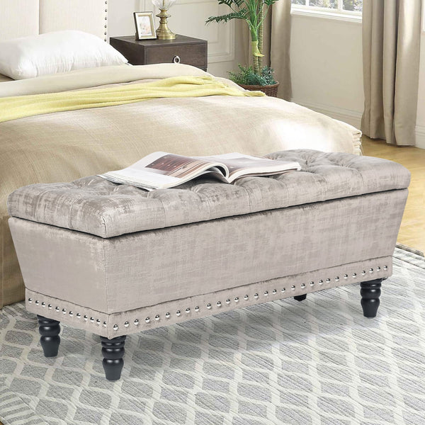 Homebeez 42-inch Storage Ottoman Bench with Button-Tufted, Bedroom Bench Safety Hinge Ottoman, Large Storage Bench for Bedroom, Living Room