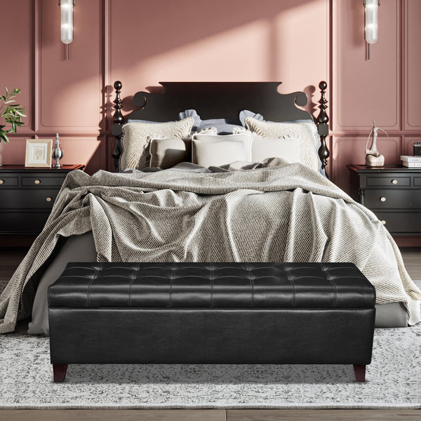 Homebeez 51-Inch Bedroom Bench Bedside Bench Rectangular Storage Ottoman Embossed faux leather with tufted buttons For living rooms, entrywa