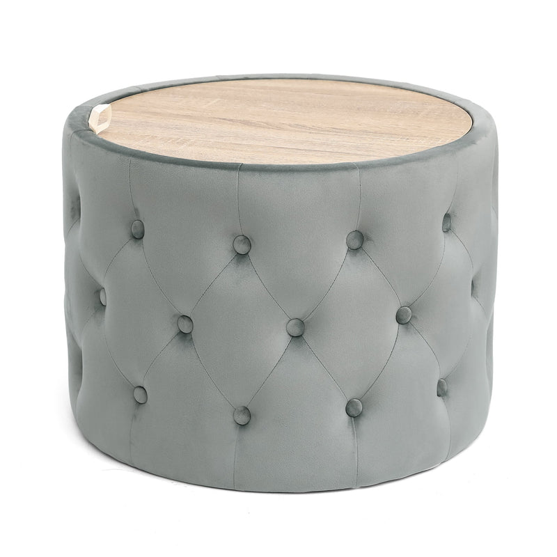 Homebeez Fabric Round Storage Ottoman Footrest Stool Gray 21.5"D x 15.7"H