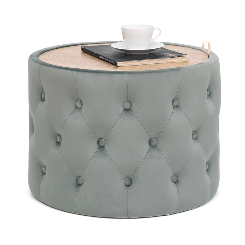 Homebeez Fabric Round Storage Ottoman Footrest Stool Gray 21.5"D x 15.7"H